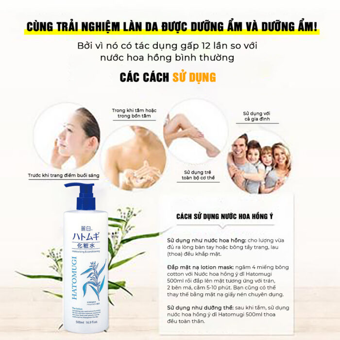 Nước Hoa Hồng Naturie Hatomugi Skin Conditioner 500ml Ý Dỹ - Nhật Bản