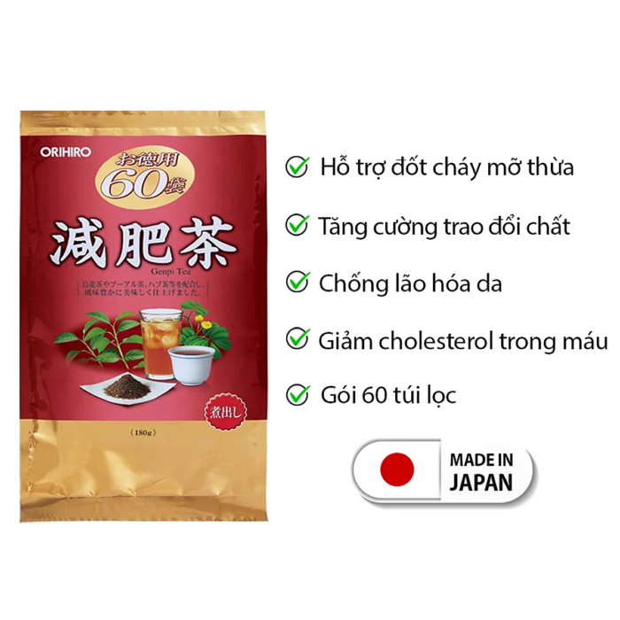 Thực phẩm chức năng Trà giảm mỡ bụng Genpi Tea Orihiro Nhật Bản - 60 gói x 3g