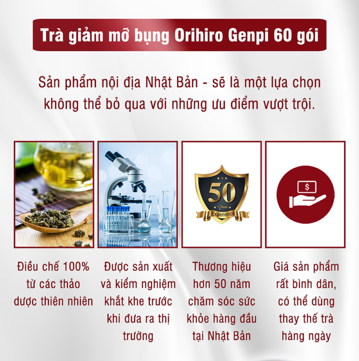Thực phẩm chức năng Trà giảm mỡ bụng Genpi Tea Orihiro Nhật Bản - 60 gói x 3g