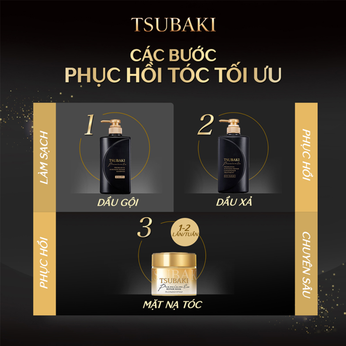 Cặp gội - xả Tsubaki Premium EX Repair siêu phục hồi 490ml (màu đen)